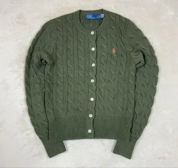 [택 포함] 랄프 로렌 케이블 니트 가디건 카키 S