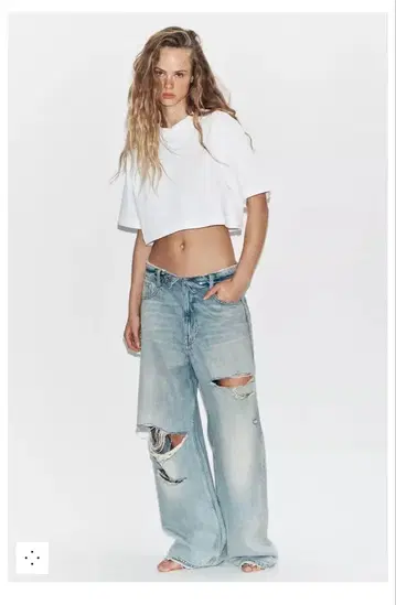 완판템 ZARA TRF 미드 라이즈 접이식 허리 데님 팬츠 32