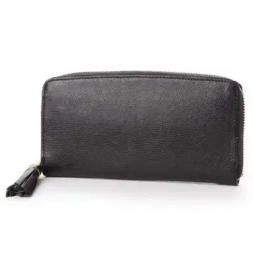 perche 히메지 가죽 엠보 라운드 지퍼 장지갑 블랙