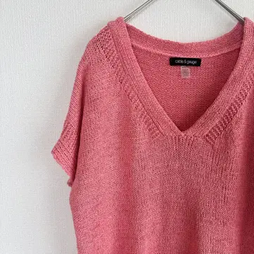 여성용 핑크 V넥 반팔 니트 봄/여름 [ M ]