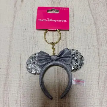 디즈니 리조트 미니 마우스 머리띠 실버 스팽글 키링