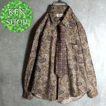 넥타이 셔츠 브라운 보타니컬 올 패턴 페이즐리 무늬 빈티지 구제 의류