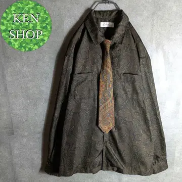 넥타이 셔츠 다크 브라운 보타니컬 올 패턴 빈티지 구제 의류