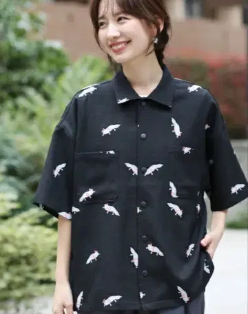 셔츠 부처 올 패턴 프린트 반팔 스냅 셔츠