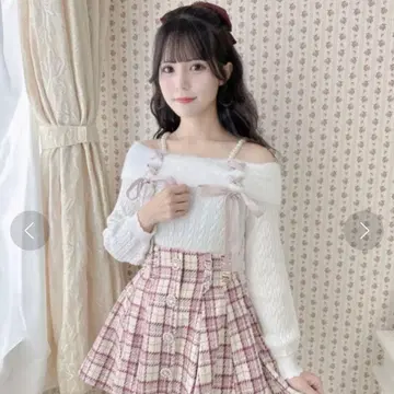 ROJITA 로지타 펄 스트랩 오프숄더 레이스업 니트