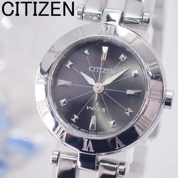 작동 시티즌 위카 솔라 블랙 다이얼 뱅글 워치 실버