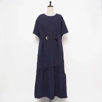 퍼스트 샘플 티어드 롱 원피스 A라인 반팔 네이비 F*KD839