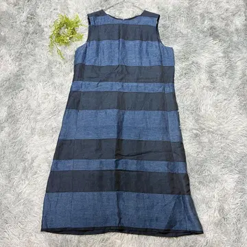 PINORE 40 원피스 A라인 보더 파랑 블랙 출퇴근 린넨 레이온