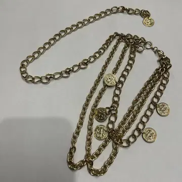 골드 코인 체인 벨트 3연 체인 쇼와 레트로 빈티지 골드 컬러