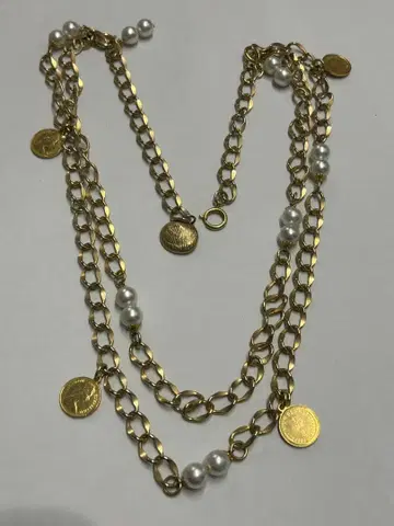 골드 코인 체인 벨트 펄 쇼와 레트로 빈티지 2단 체인