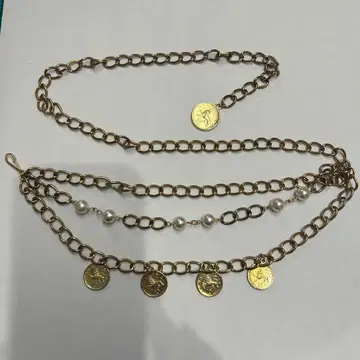 골드 코인 체인 벨트 펄 2연 체인 쇼와 레트로 빈티지