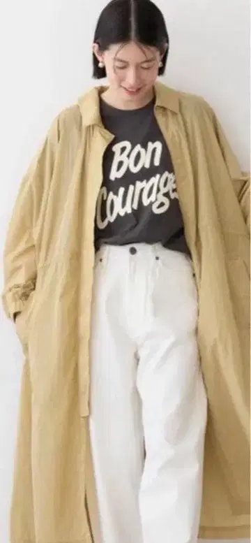 베이지 롱 코트 발수 아메리칸 홀릭