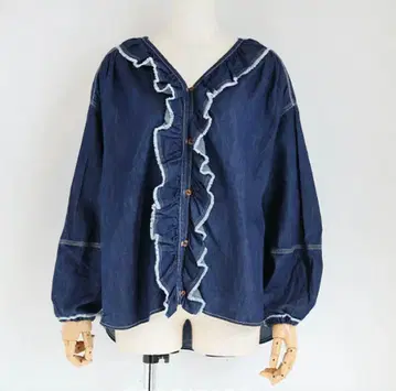 tumugu 라이트온 데님 프릴 블라우스