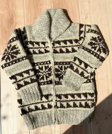 캐나다제 코위찬 니트 눈꽃 패턴 울 100% 스웨터 두꺼운 원단