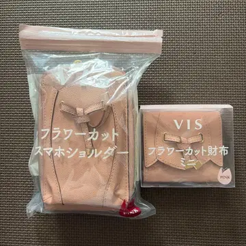 플라워컷 스마트폰 숄더 지갑 미니 핑크 세트 VIS
