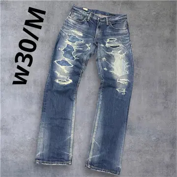 EDWIN W30 데미지 데님 크러쉬 히게오치 페이드 Y2K