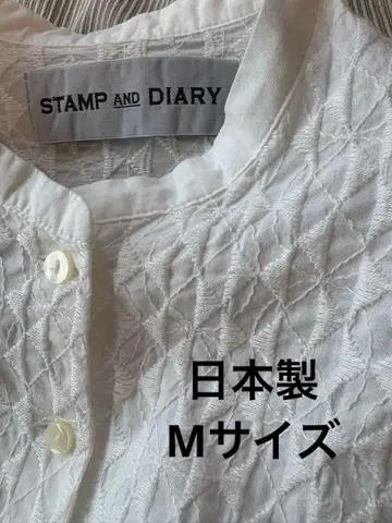 STAMP AND DIARY 자수 절개 오부 소매 블라우스 일본제 화이트