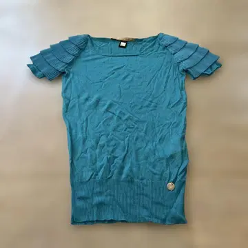 클래스 로베르토 카발리 터콰이즈 프릴 소매 T셔츠