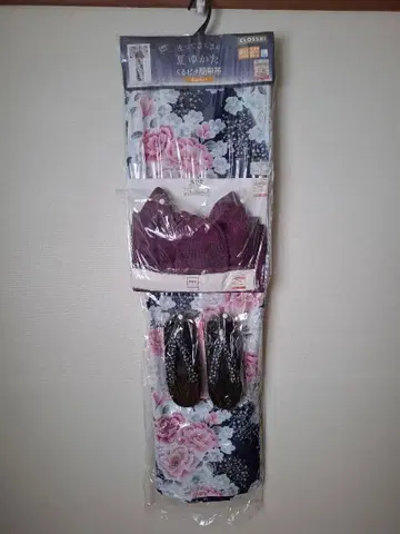 새상품 유카타 오비 일본 나막신 세트 네이비 꽃무늬