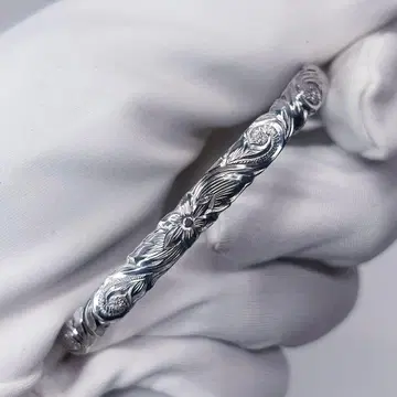 하와이안 주얼리 뱅글 6mm 손 조각 플루메리아 실버 M