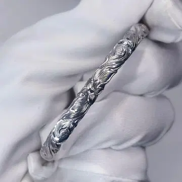 하와이안 주얼리 6mm 손 조각 뱅글 전통 패턴 실버 M