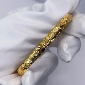 하와이안 주얼리 뱅글 6mm 손 조각 하이비스커스 골드 M-L