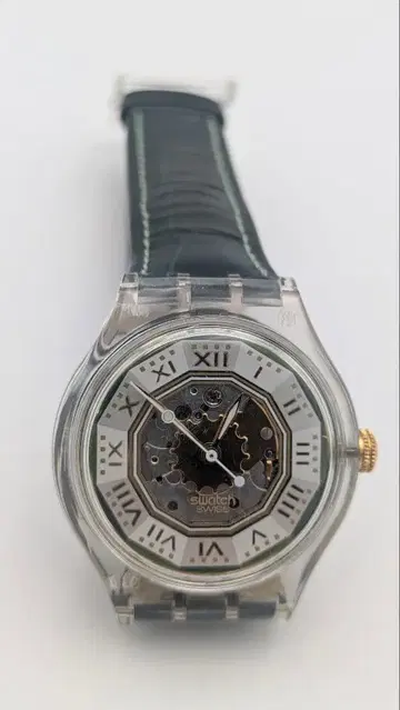 스와치 자동 오토매틱 스켈레톤 손목시계 클리어 케이스