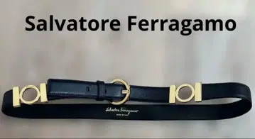 미사용 살바토레 페라가모 벨트 다크 네이비 골드 간치니 로고