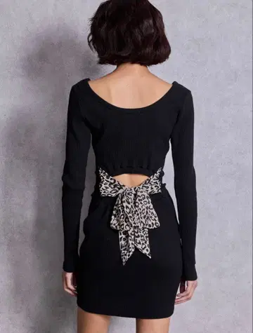 GYDA 레오파드 백리본 골지 미니 원피스