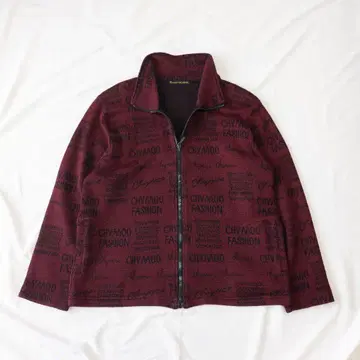 올 패턴 지퍼 자켓 보르도 로고 패턴 어깨 패드 여성용