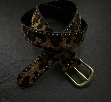 레오파드 무늬 스터드 장식 가죽 벨트