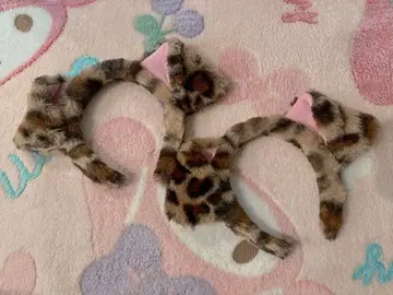 레오파드 무늬 늘어뜨린 귀 머리띠 2개 세트