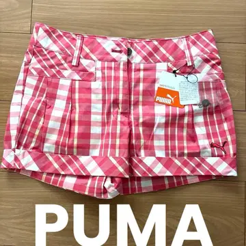 [ 미사용 택 포함 ] PUMA 체크 무늬 숏팬츠 핑크 계열