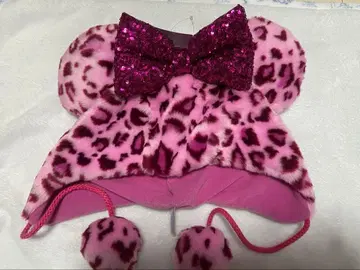 디즈니 미니 팬캡 레오파드 무늬 핑크