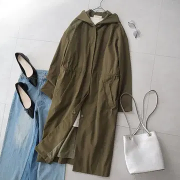 봄 다크 카키 그린 빔즈 밀리터리풍 후드 부착 롱 자켓 블루종 코트