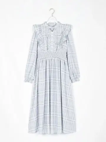 evelyn 오리지널 체크 프릴 원피스 블루