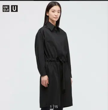 UNIQLO U 드로 스트링 셔츠 원피스 긴팔 블랙