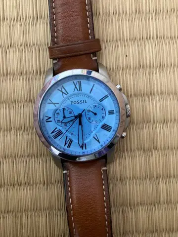 FOSSIL 크로노그래프 블루 시계 천연 가죽 벨트 배터리 방전