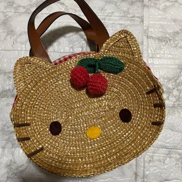 산리오 헬로키티 헤이세이 레트로 밀짚 가방 체리 바스켓