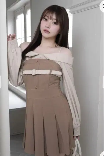 립서비스 오프숄더 셔츠 레이어드 원피스