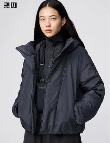 유니클로 U 퍼프 테크 후드티 XL 다크 그레이