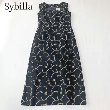 [시빌라 Sybilla] 롱 원피스 자수 일본제 슬리브리스 블랙