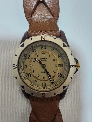 TIMEX 타이맥스 손목시계 나침반 베젤풍 가죽 배터리 방전