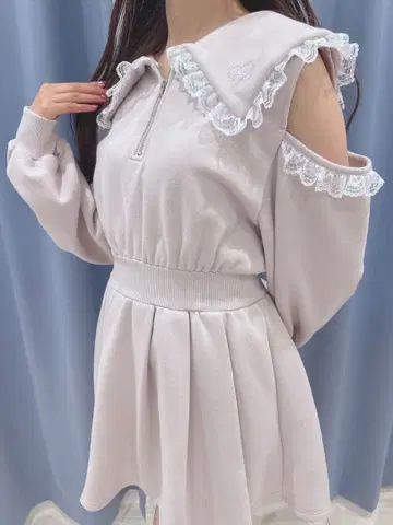 evelyn 레이스 플리츠 맨투맨 원피스