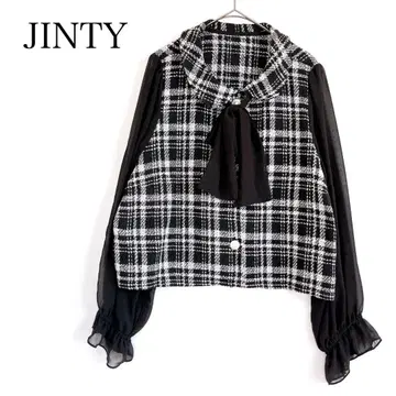 빅 사이즈 4L 도킹 블라우스 트위드 2way 체크 리본