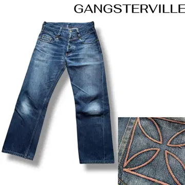 분위기 발군 갱스터빌 아이언 크로스 자수 데님 팬츠
