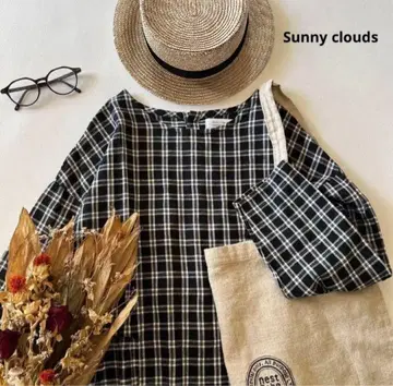 b717*써니클라우드 역시 체크가 좋아 상의 코튼 린넨 블라우스