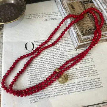 이탈리아제 베네치아 유리 롱 목걸이 빨간색