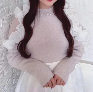 evelyn 샤기 프릴 니트 핑크