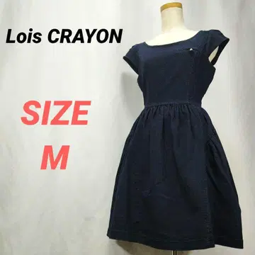 Lois CRAYON 데님 원피스 플레어 캡 슬리브 다크 네이비 M